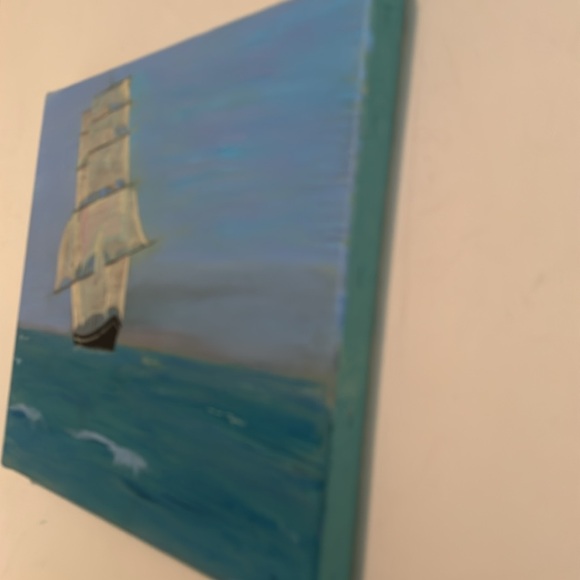 12 x 10 small original acrylic canvas painting sailboat on ocean scene artist - Picture 3 of 5